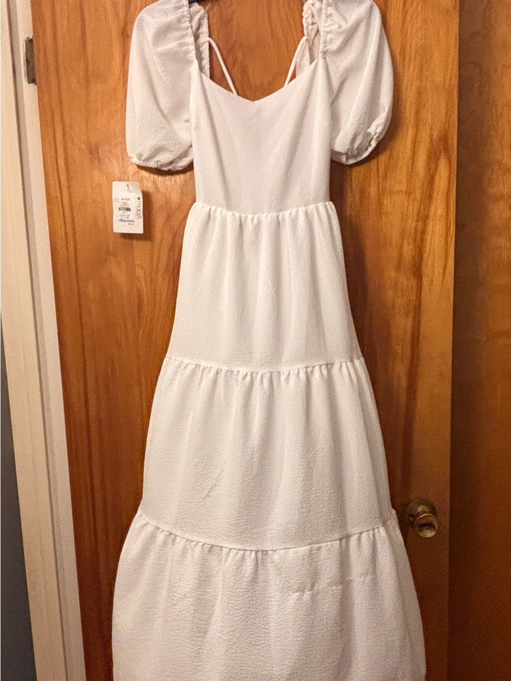 HYFVE White Puff-Sleeve Tiered Maxi Dress